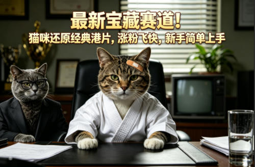 最新宝藏赛道！猫咪还原经典港片，涨粉飞快，新手简单上手——生财有道创业项目网-生财有道