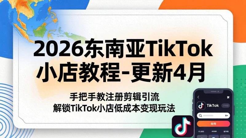 （18180期）2026东南亚TikTok小店教程-更新4月，手把手教注册剪辑引流，解锁TikTok小店低成本变现玩法_生财有道创业项目网-生财有道