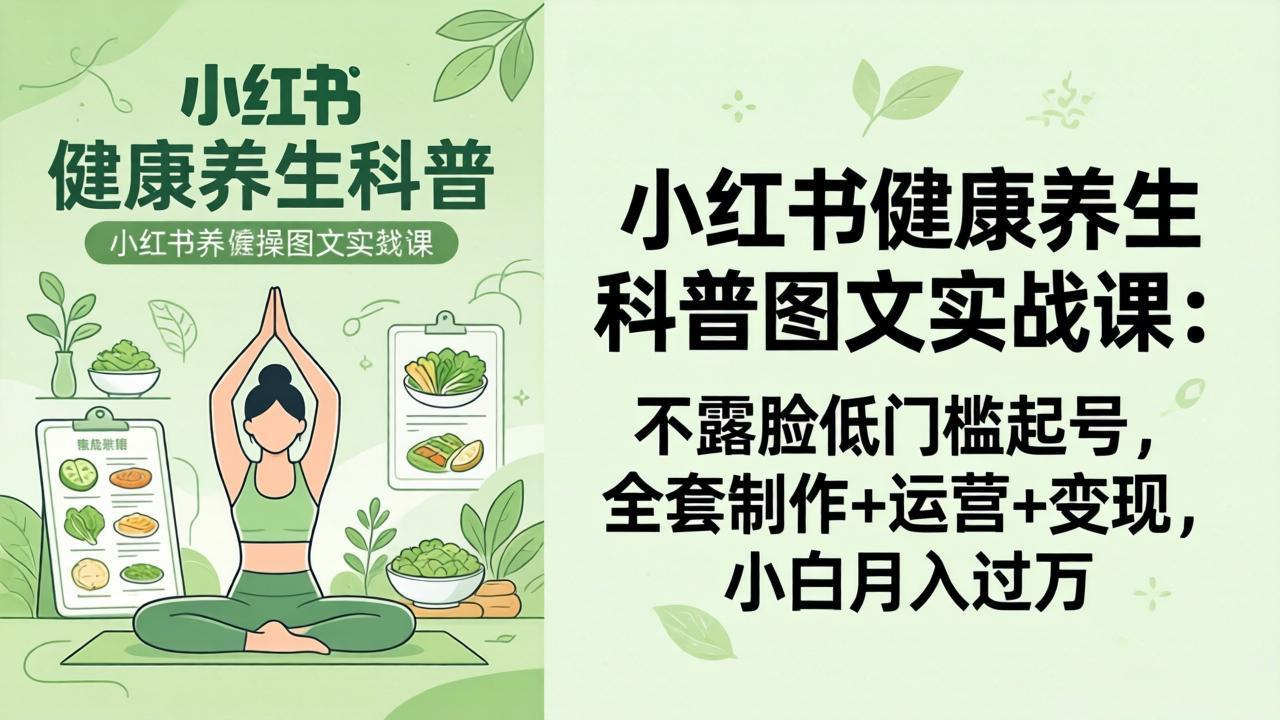 （18033期）2026小红书健康养生科普图文实战课：不露脸低门槛起号，全套制作+运营+变现，小白月入过万_生财有道创业项目网-生财有道
