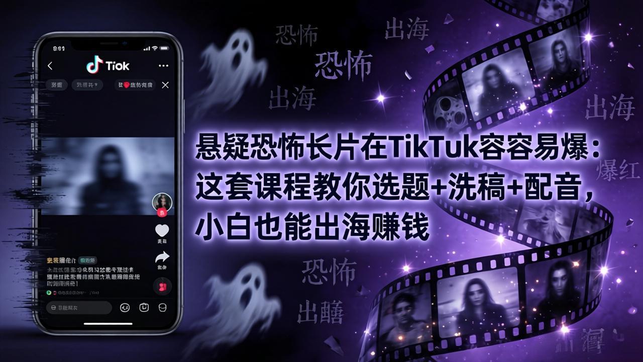 （18220期）悬疑恐怖长片在TikTok最容易爆：这套课程教你选题+洗稿+配音，小白也能出海赚钱_生财有道创业项目网-生财有道