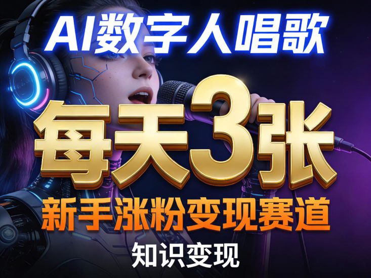 AI数字人唱歌,新手涨粉变现赛道,每天3张和知识付费,副业必备——生财有道创业项目网-生财有道