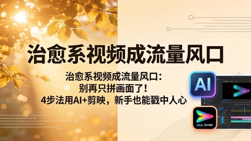 （18219期）治愈系视频成流量风口：别再只拼画面了！4步法用AI+剪映，新手也能戳中人心_生财有道创业项目网-生财有道