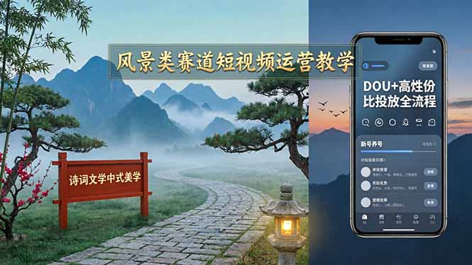 图片[1]-（17992期）风景类赛道短视频运营教学：诗词文学中式美学，新号养号对标账号定位，DOU+高性价比投放全流程_生财有道创业项目网-生财有道