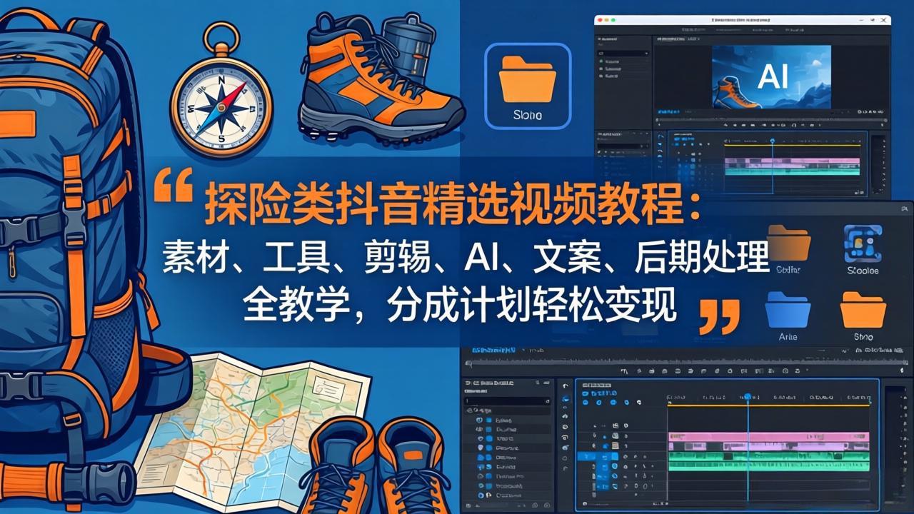 （17994期）探险类抖音精选视频教程：素材、工具、剪辑、AI、文案、后期处理全教学，分成计划轻松变现_生财有道创业项目网-生财有道