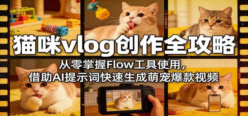 猫咪vlog创作全攻略:从零掌握Flow工具使用,借助AI提示词快速生成萌宠爆款视频_生财有道创业网-生财有道