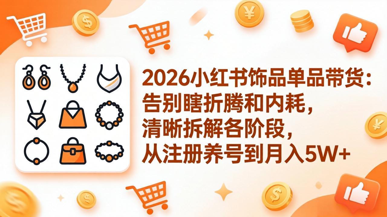 (17861期)2026小红书饰品单品带货:告别瞎折腾和内耗,清晰拆解各阶段,从注册养号到月入5W+_生财有道创业项目网-生财有道