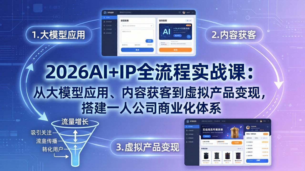 （17863期）2026AI+IP全流程实战课：从大模型应用、内容获客到虚拟产品变现，搭建一人公司商业化体系_生财有道创业项目网-生财有道