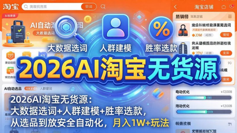 （18110期）2026AI淘宝无货源-4月19更新：大数据选词+人群建模+胜率选款，从选品到放大全自动化，月入1W+_生财有道创业项目网-生财有道