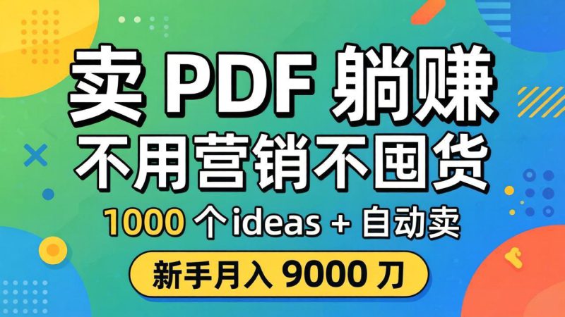 （18146期）卖 PDF 躺赚？不用营销不囤货，1000 个 ideas + 自动卖，新手月入 9000 刀【原创双语字幕】_生财有道创业项目网-生财有道