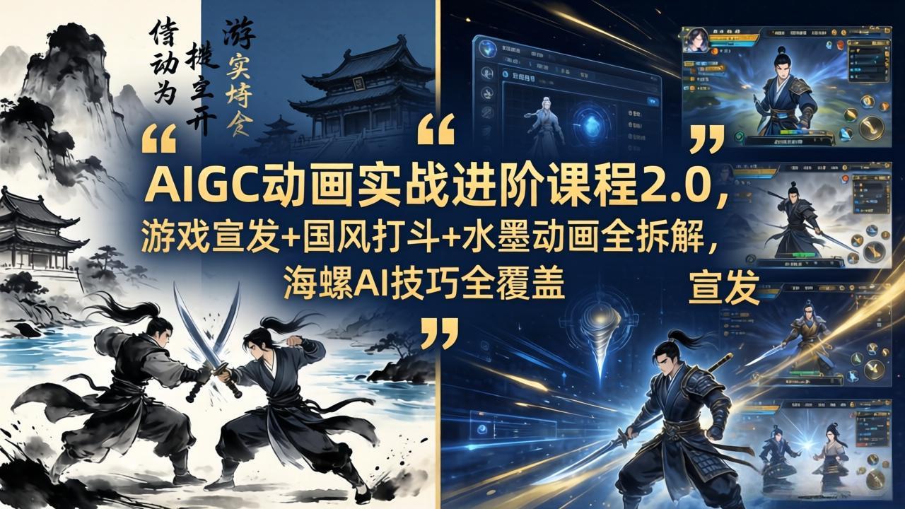 （18235期）AIGC动画实战进阶课程2.0，游戏宣发+国风打斗+水墨动画全拆解，海螺AI技巧全覆盖_生财有道创业项目网-生财有道
