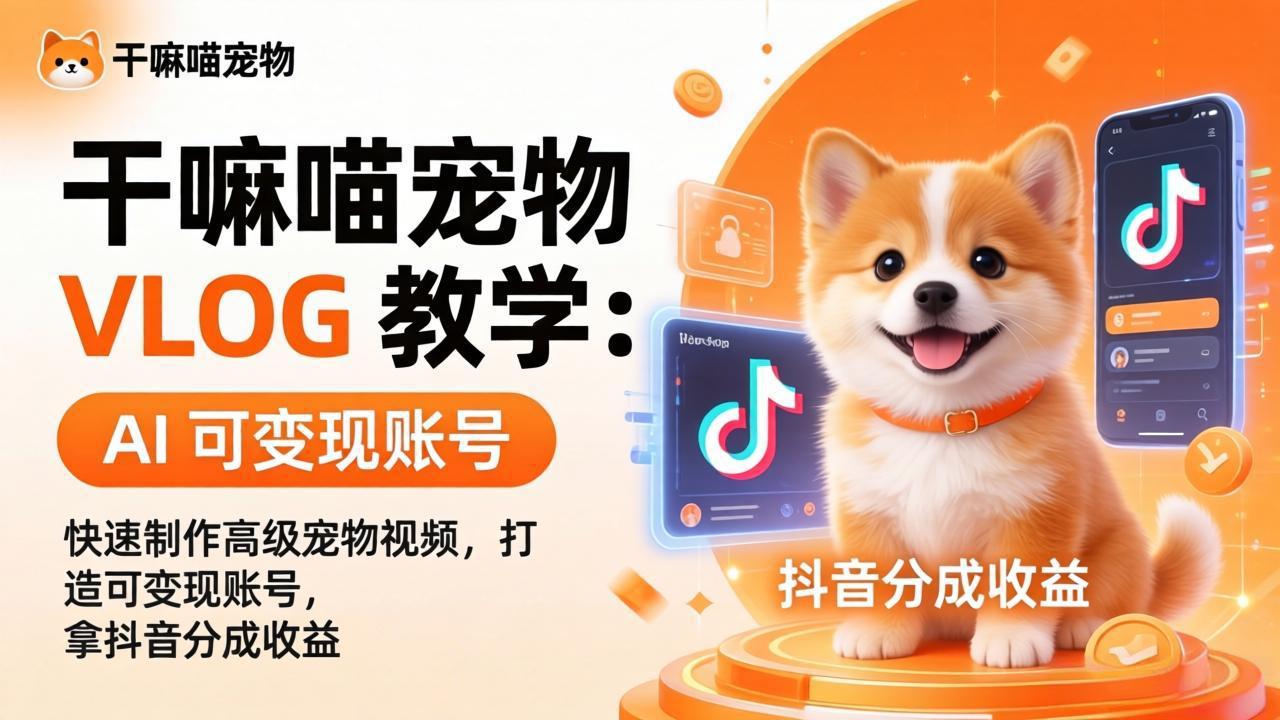 （17888期）干嘛喵宠物 VLOG 教学：AI 快速制作高级宠物视频，打造可变现账号，拿抖音分成收益_生财有道创业项目网-生财有道