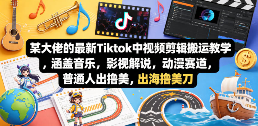 某大佬的最新Tiktok中视频剪辑搬运教学，涵盖音乐，影视解说，动漫赛道，普通人出海撸美刀——生财有道创业项目网-生财有道