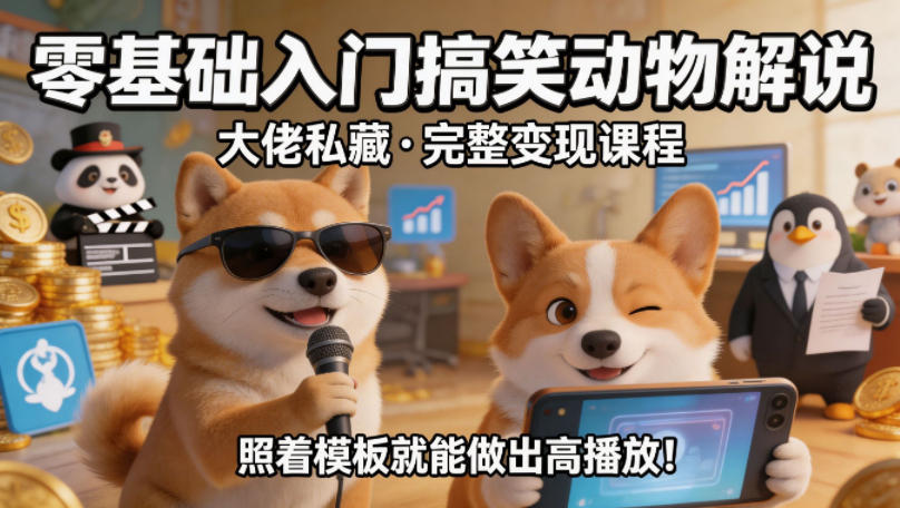 零基础入门搞笑动物解说，大佬私藏完整变现课程，照着模板就能做出高播放——生财有道创业项目网-生财有道