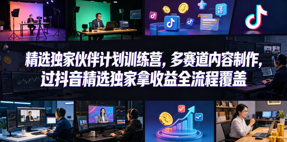 小豁食堂精选独家伙伴计划训练营，多赛道内容制作，过抖音精选独家拿收益全流程覆盖——生财有道创业项目网-生财有道