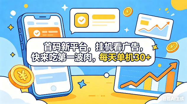 首码新平台，挂G自动看广告，快来吃第一波肉，每天单机30+，可矩阵放大【揭秘】——生财有道创业项目网-生财有道