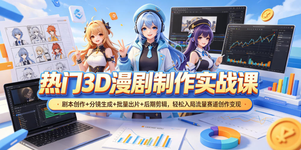 热门3D漫剧制作实战课，剧本创作+分镜生成+批量出片+后期剪辑，轻松入局流量赛道创作变现——生财有道创业项目网-生财有道