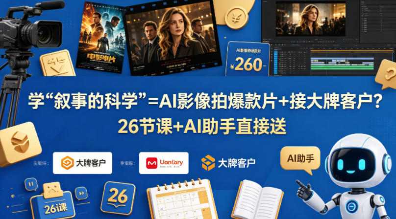 学《叙事的科学》=AI影像拍爆款片+接大牌客户？26节课+AI助手直接送【原创双语字幕】——生财有道创业项目网-生财有道