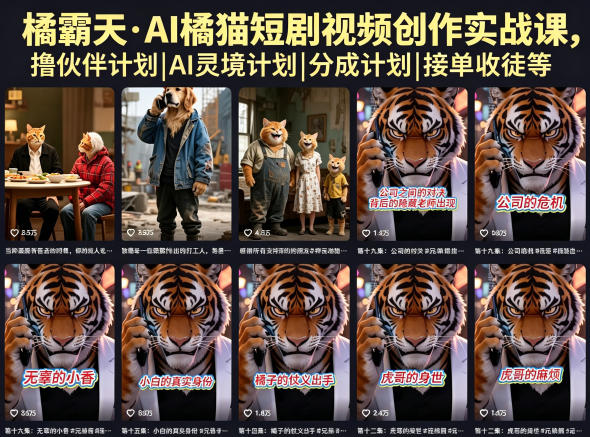 图片[1]-橘霸天·AI橘猫短剧视频创作实战课，撸伙伴计划|AI灵境计划|分成计划|接单收徒等——生财有道创业项目网-生财有道