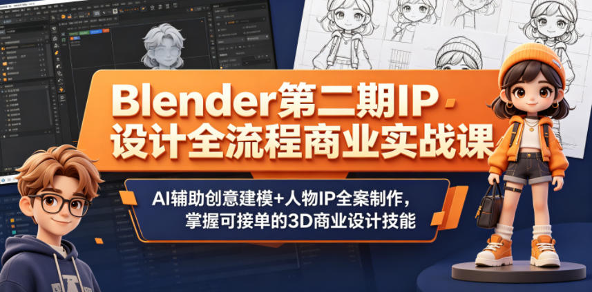Blender第二期IP设计全流程商业实战课，AI辅助创意建模+人物IP全案制作，掌握可接单的3D商业设计技能——生财有道创业项目网-生财有道