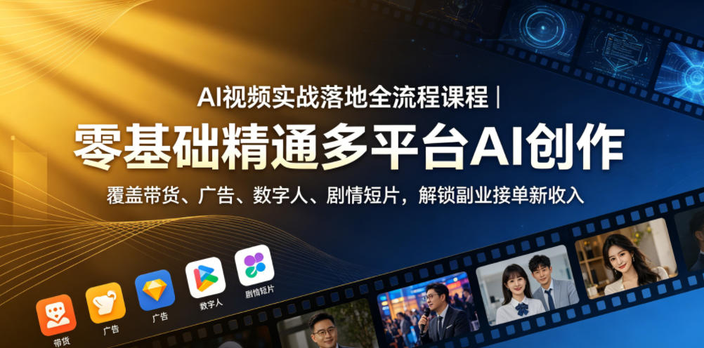 AI视频实战落地全流程课程｜零基础精通多平台AI创作，覆盖带货、广告、数字人、剧情短片，解锁副业接单新收入——生财有道创业项目网-生财有道