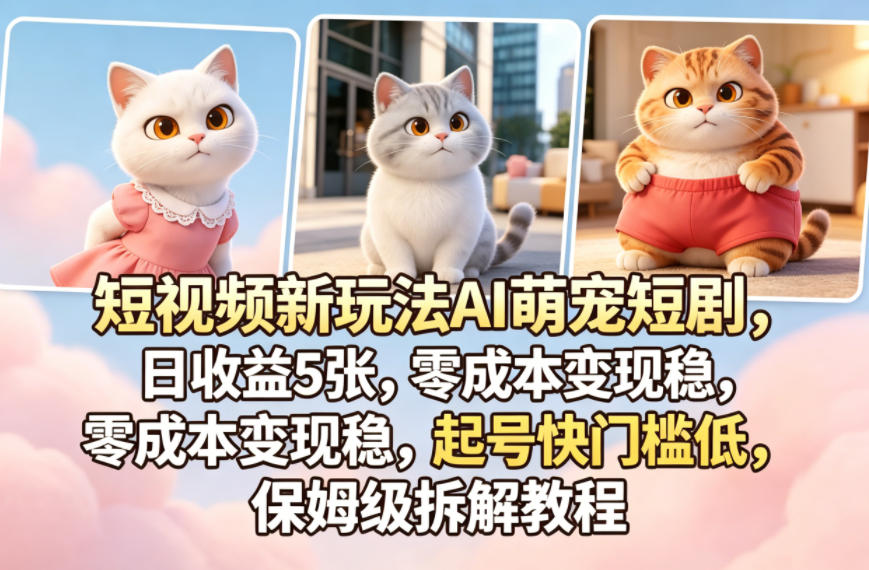 短视频新玩法AI萌宠短剧，日收益5张，零成本变现稳，起号快门槛低，保姆级拆解教程——生财有道创业项目网-生财有道