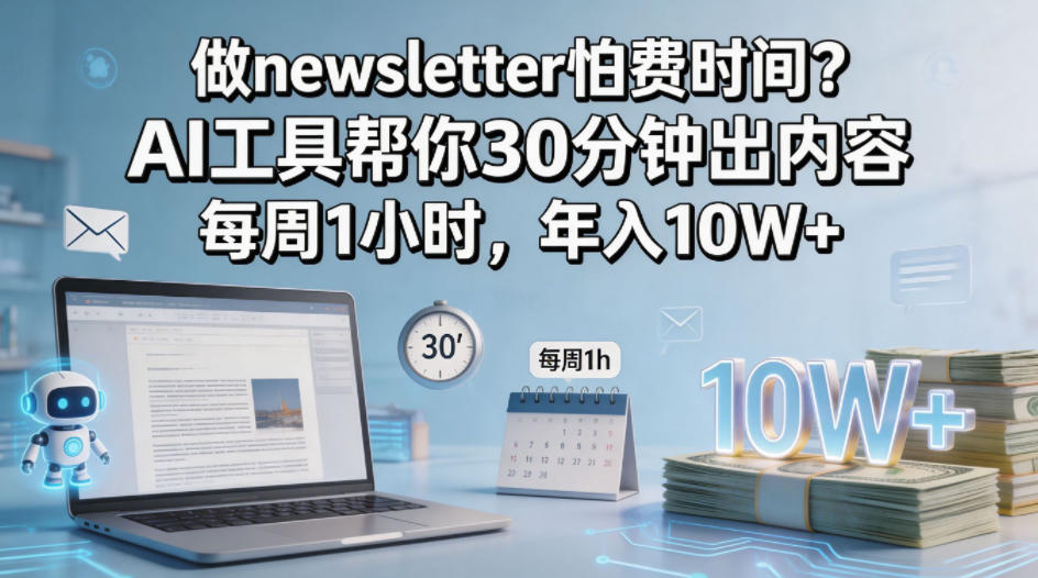 做newsletter怕费时间？AI工具帮你30分钟出内容，每周1小时，年入10W+！【原创双语字幕】——生财有道创业项目网-生财有道
