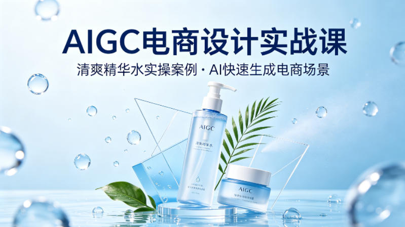 AIGC电商设计实战课，以清爽精华水为实操案例，教你用AI快速生成电商场景——生财有道创业项目网-生财有道