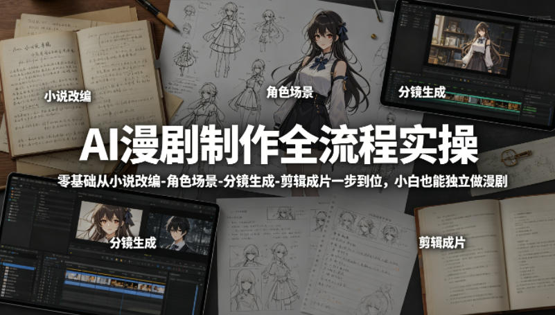 AI漫剧制作全流程实操，零基础从小说改编-角色场景-分镜生成-剪辑成片一步到位，小白也能独立做漫剧——生财有道创业项目网-生财有道