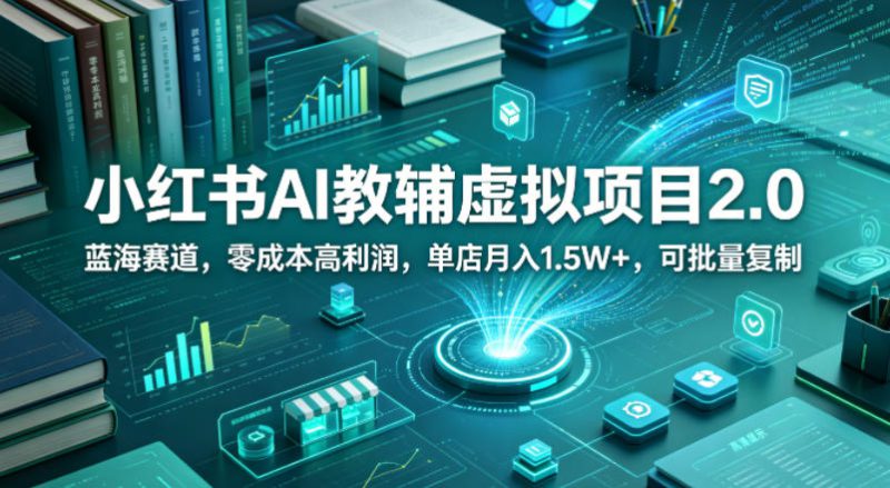 小红书AI教辅虚拟项目2.0，蓝海赛道，零成本高利润，单店月入1.5W+，可批量复制——生财有道创业项目网-生财有道