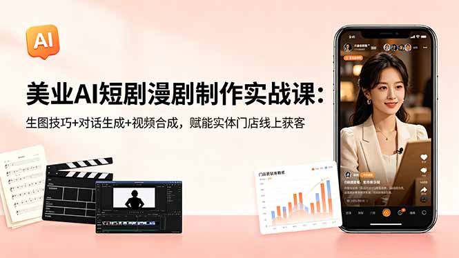 (18536期)美业AI短剧漫剧制作实战课:生图技巧+对话生成+视频合成,赋能实体门店线上获客_生财有道创业项目网-生财有道