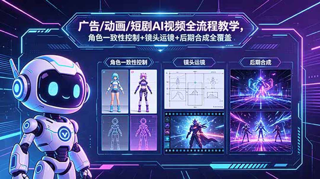 图片[1]-（18453期）广告/动画/短剧AI视频全流程教学，角色一致性控制+镜头运镜+后期合成全覆盖_生财有道创业项目网-生财有道