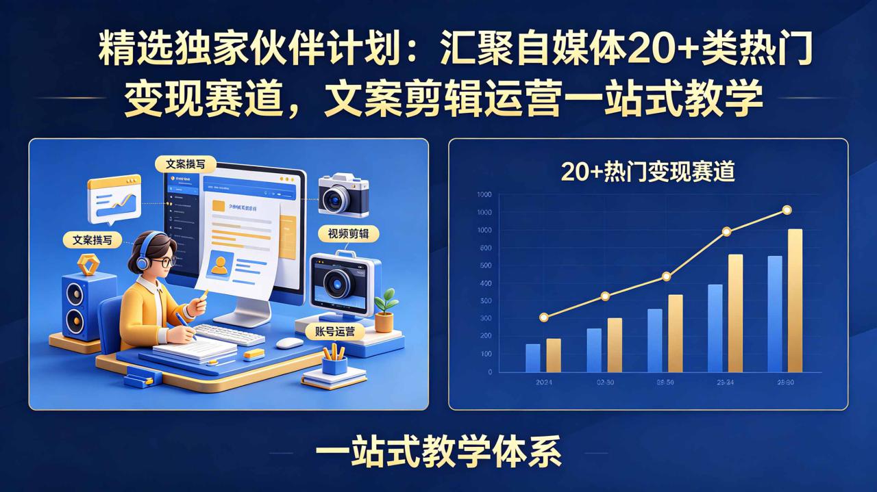 （18478期）精选独家伙伴计划：汇聚自媒体20+类热门变现赛道，文案剪辑运营一站式教学_生财有道创业项目网-生财有道