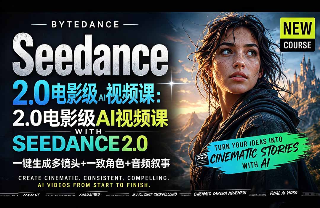 图片[1]-（18415期）Seedance 2.0电影级AI视频课：一键生成多镜头+一致角色+音频叙事_生财有道创业项目网-生财有道