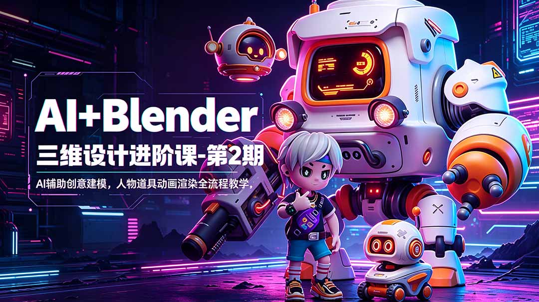 图片[1]-（18586期）AI+Blender三维设计进阶课-第2期：AI辅助创意建模，人物道具动画渲染全流程教学_生财有道创业项目网-生财有道