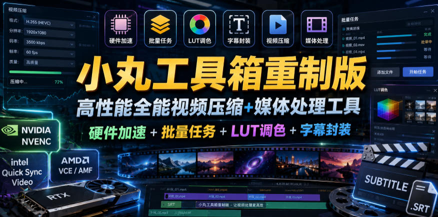 小丸工具箱重制版–高性能全能视频压缩+媒体处理工具｜硬件加速+批量任务+LUT调色+字幕封装——生财有道创业项目网-生财有道