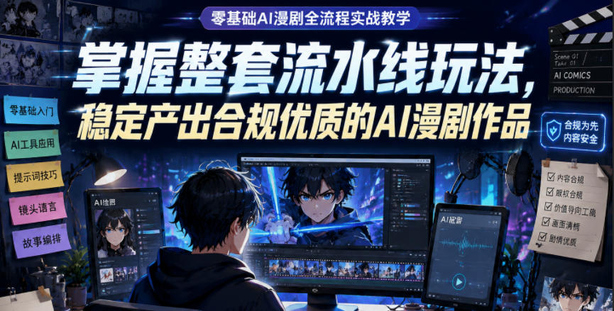 零基础AI漫剧全流程实战教学，掌握整套流水线玩法，稳定产出合规优质的AI漫剧作品——生财有道创业项目网-生财有道