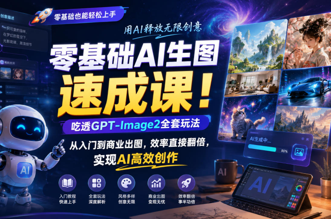 零基础AI生图速成课！吃透GPT-Image2全套玩法，从入门到商业出图，效率直接翻倍，实现AI高效创作——生财有道创业项目网-生财有道