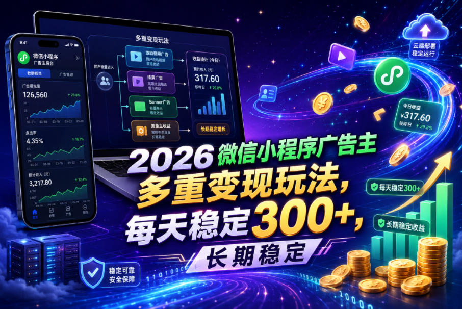 2026微信小程序广告主,多重变现玩法,每天稳定300+,长期稳定【揭秘】——生财有道创业项目网-生财有道