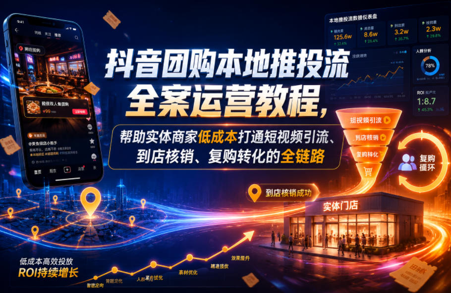 抖音团购本地推投流全案运营教程,帮助实体商家低成本打通短视频引流、到店核销、复购转化的全链路——生财有道创业项目网-生财有道