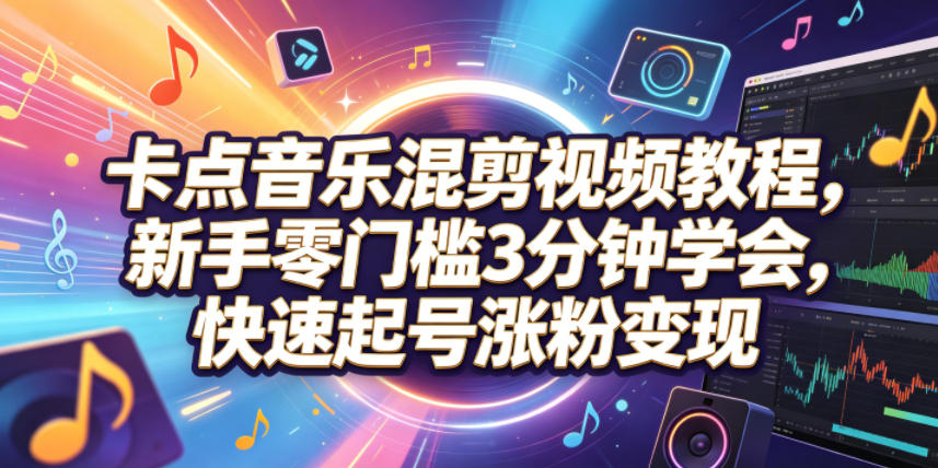 卡点音乐混剪视频教程，新手零门槛3分钟学会，快速起号涨粉变现——生财有道创业项目网-生财有道