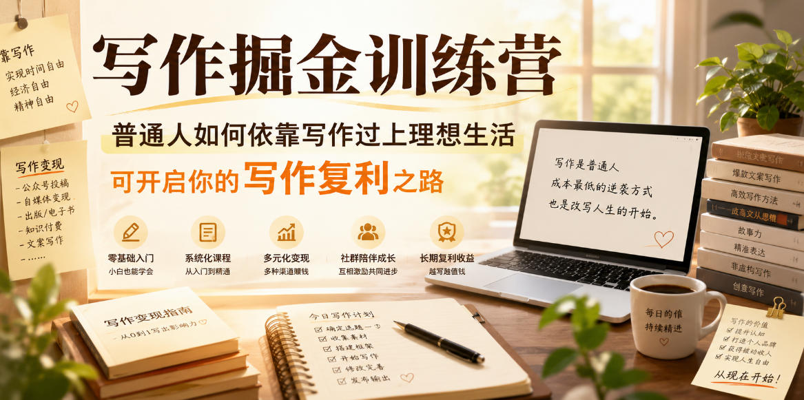 写作掘金训练营，普通人如何依靠写作过上理想生活，可开启你的写作复利之路（更新6月）——生财有道创业项目网-生财有道