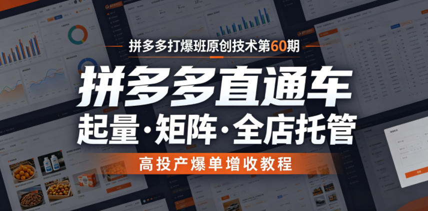拼多多打爆班原创技术第60期,拼多多直通车,起量・矩阵・全店托管,高投产爆单增收教程——生财有道创业项目网-生财有道