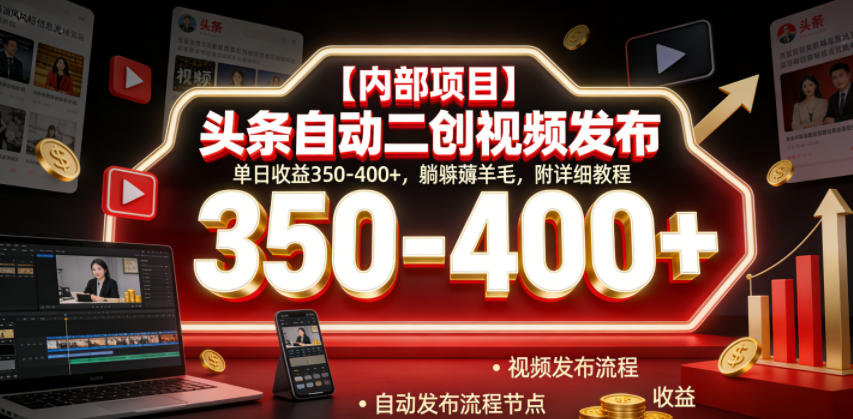 【内部项目】头条自动二创视频发布,单日收益350-400+,躺賺薅羊毛,附详细教程【揭秘】——生财有道创业项目网-生财有道