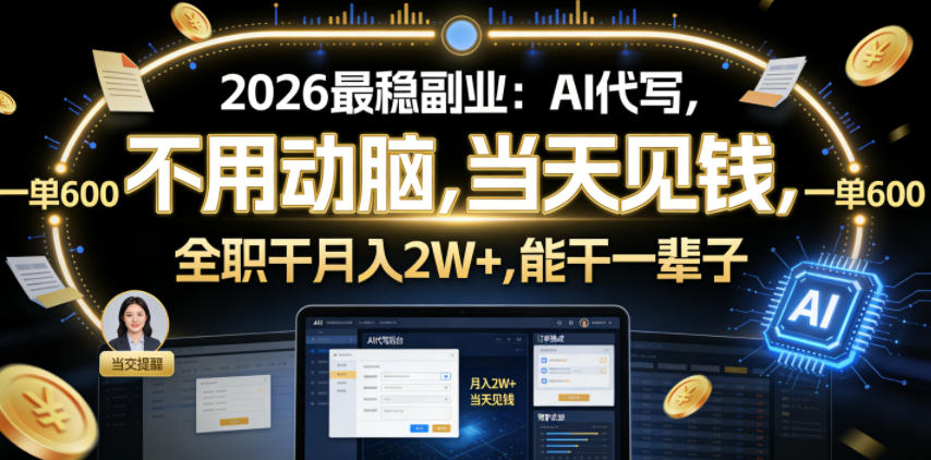2026最稳副业：AI代写，不用动脑，当天见钱，一单600，全职干月入2W+，能干一辈子【揭秘】——生财有道创业项目网-生财有道