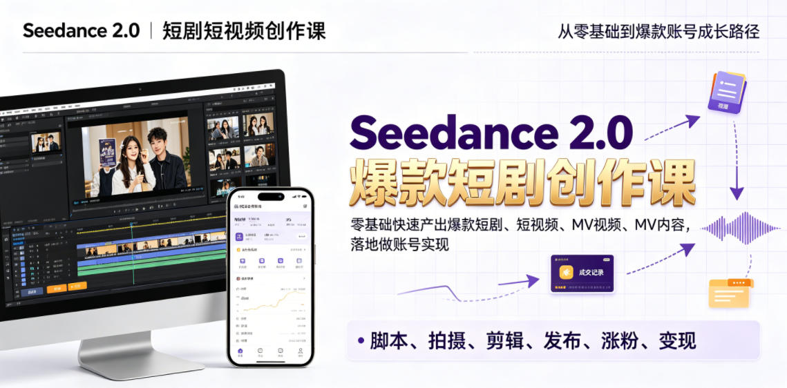 Seedance 2.0短剧短视频创作课，零基础快速产出爆款短剧、短视频、MV内容，落地做账号实现变现——生财有道创业项目网-生财有道