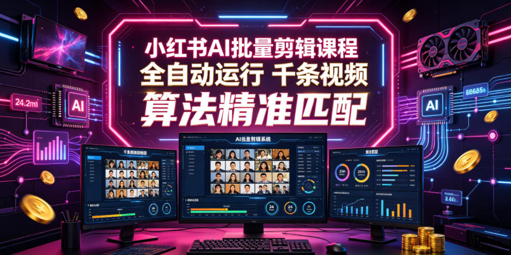 小红书AI批量剪辑课程，24小时全自动运行，解放双手专注运营，千条视频批量处理，小红书算法精准匹配——生财有道创业项目网-生财有道