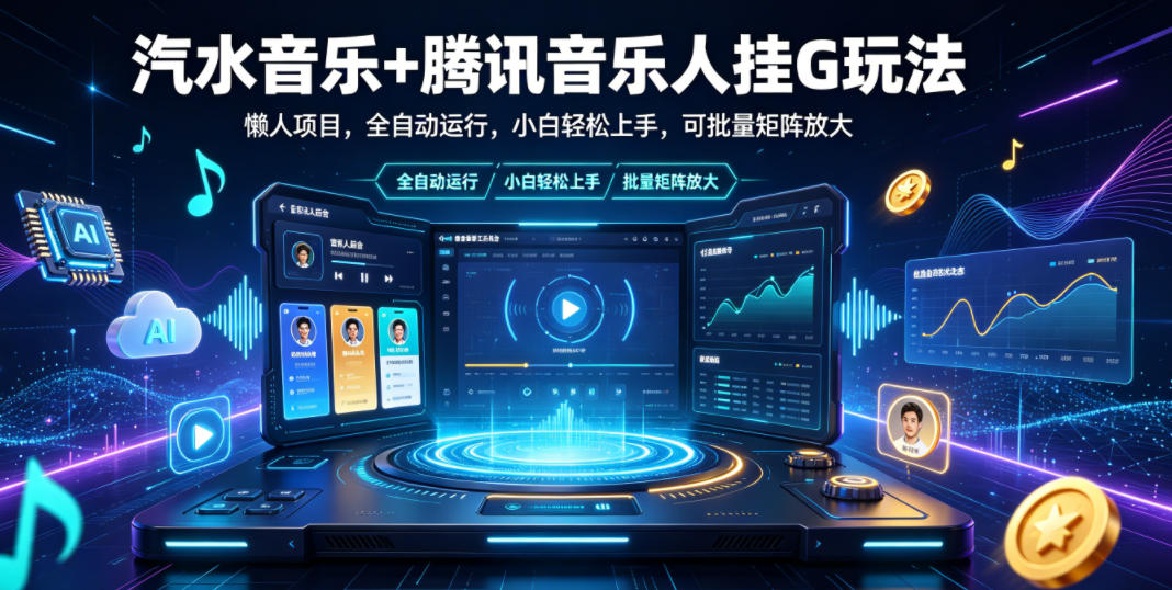汽水音乐+腾讯音乐人挂G玩法，懒人项目，全自动运行，小白轻松上手，可批量矩阵放大【揭秘】——生财有道创业项目网-生财有道