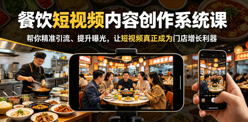 餐饮短视频内容创作系统课,帮你精准引流、提升曝光,让短视频真正成为门店增长利器——生财有道创业项目网-生财有道