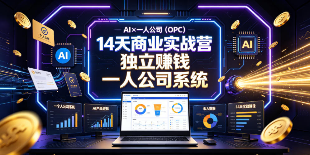 AI×一人公司（OPC）14天商业实战营，用AI帮你搭建一个属于你自己的、能独立賺钱的一人公司系统——生财有道创业项目网-生财有道