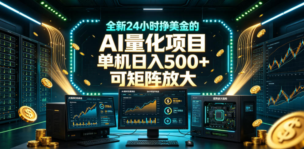 全新24小时挣美金的AI量化项目，单机日入500+，每天见收益，可矩阵放大【揭秘】——生财有道创业项目网-生财有道